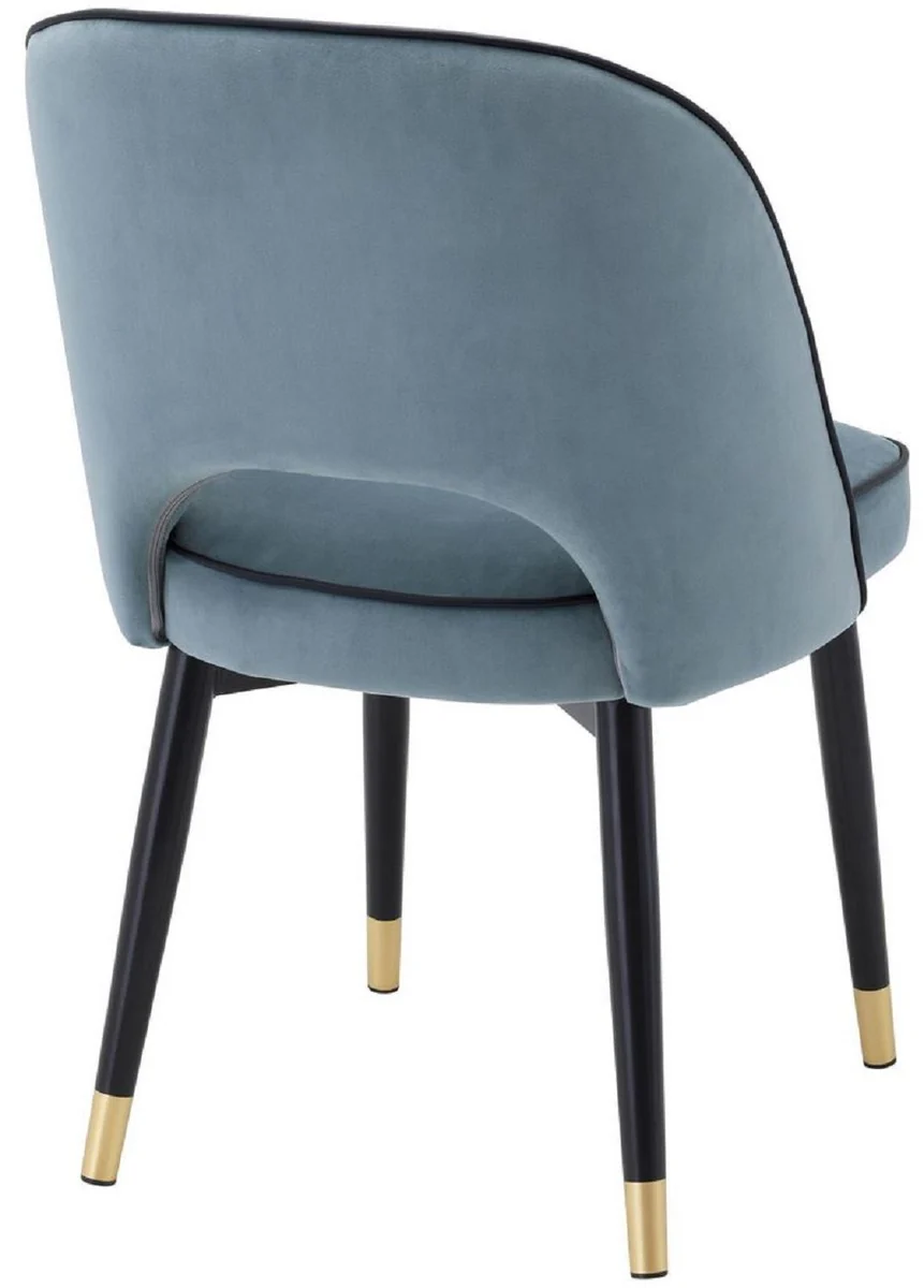 Luxus Esszimmerstuhl Set Blau / Schwarz / Messing 53 x 56 x H. 84 cm - Esszimmerstühle mit edlem Samtstoff - Esszimmer Möbel