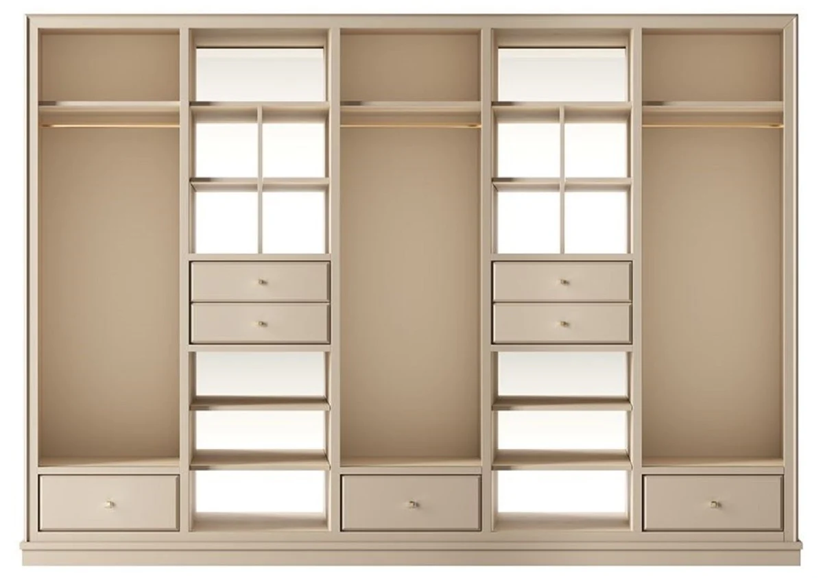 Luxus Kleiderschrank Beige 326 x 60 x H. 230 cm - Offener Schlafzimmer Schrank - Schlafzimmer Möbel - Hotel Möbel - Luxus Möbel - Luxus Einrichtung - Schlafzimmer Einrichtung