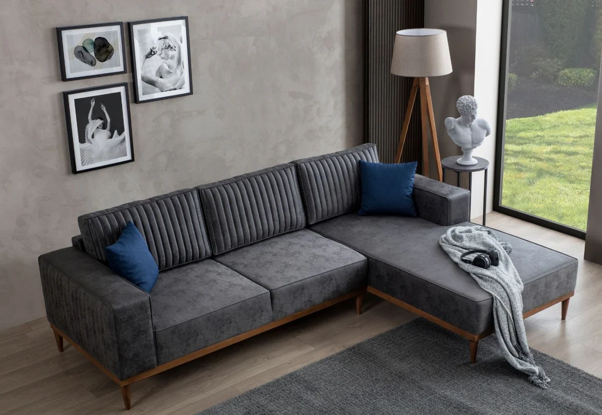 Luxus Ecksofa Grau / Braun 265 x 180 x H. 70 cm - Elegantes Wohnzimmer Sofa - Luxus Möbel