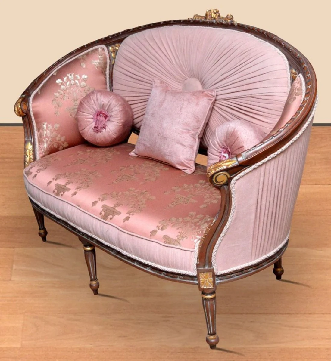 Barock Sofa Rosa Muster / Braun / Gold - Handgefertigtes Wohnzimmer Sofa im Barockstil - Prunkvolle Barock Wohnzimmer Möbel