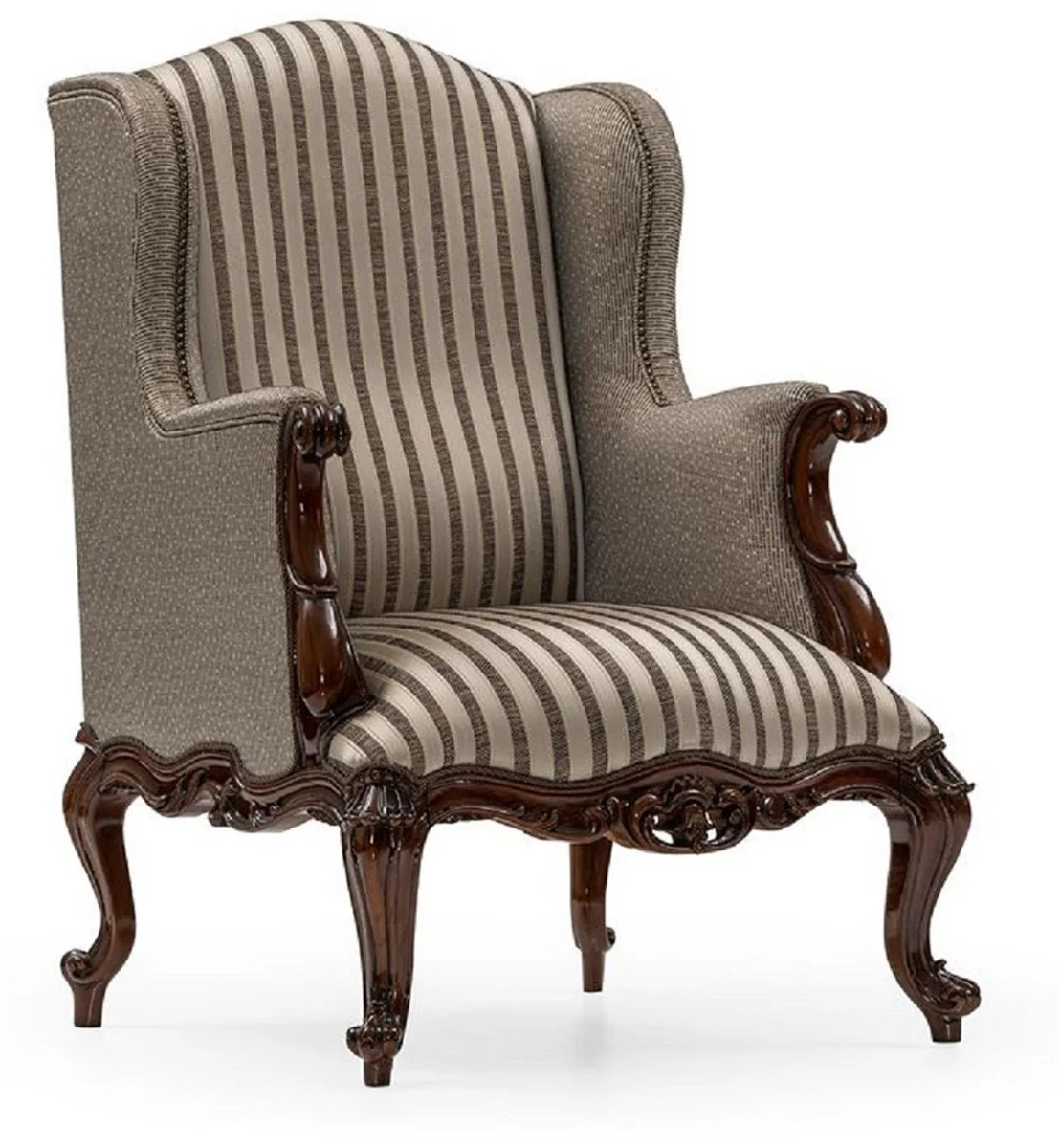 Luxus Barock Wohnzimmer Set Silber / Braun - 2 Sofas & 2 Sessel & 1 Couchtisch & 2 Beistelltische - Handgefertigte Wohnzimmer Möbel im Barockstil - Edel & Prunkvoll