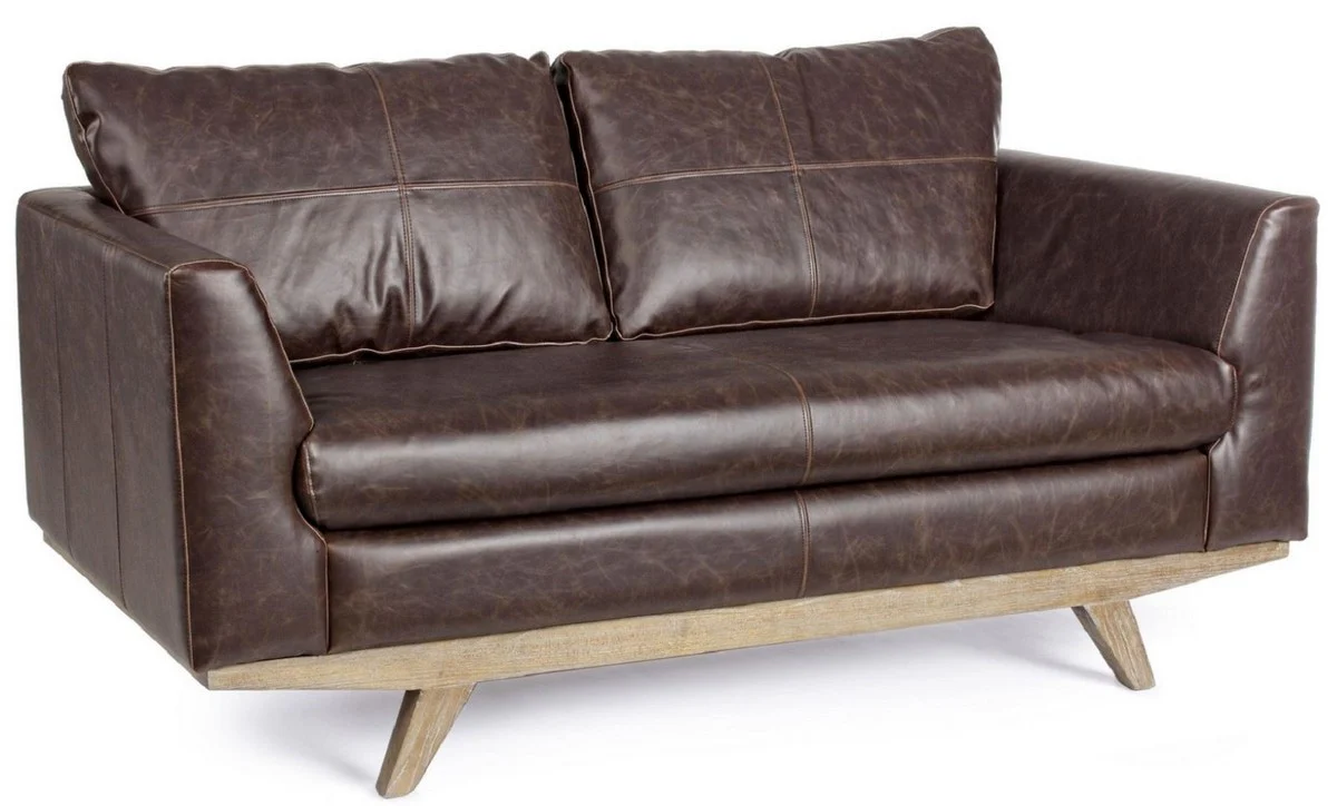 Luxus Kunstleder 2er Sofa Dunkelbraun / Naturfarben 155 x 90 x H. 82 cm - Wohnzimmer Sofa - Wohnzimmer Möbel - Kunstleder Möbel - Luxus Möbel - Luxus Einrichtung
