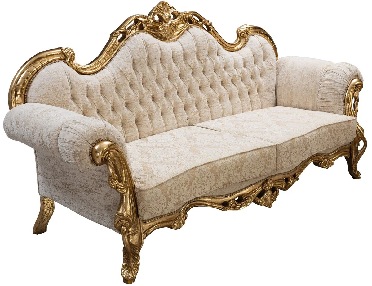 Luxus Barock Sofa Weiß / Gold 235 cm - Barock Wohnzimmer Möbel
