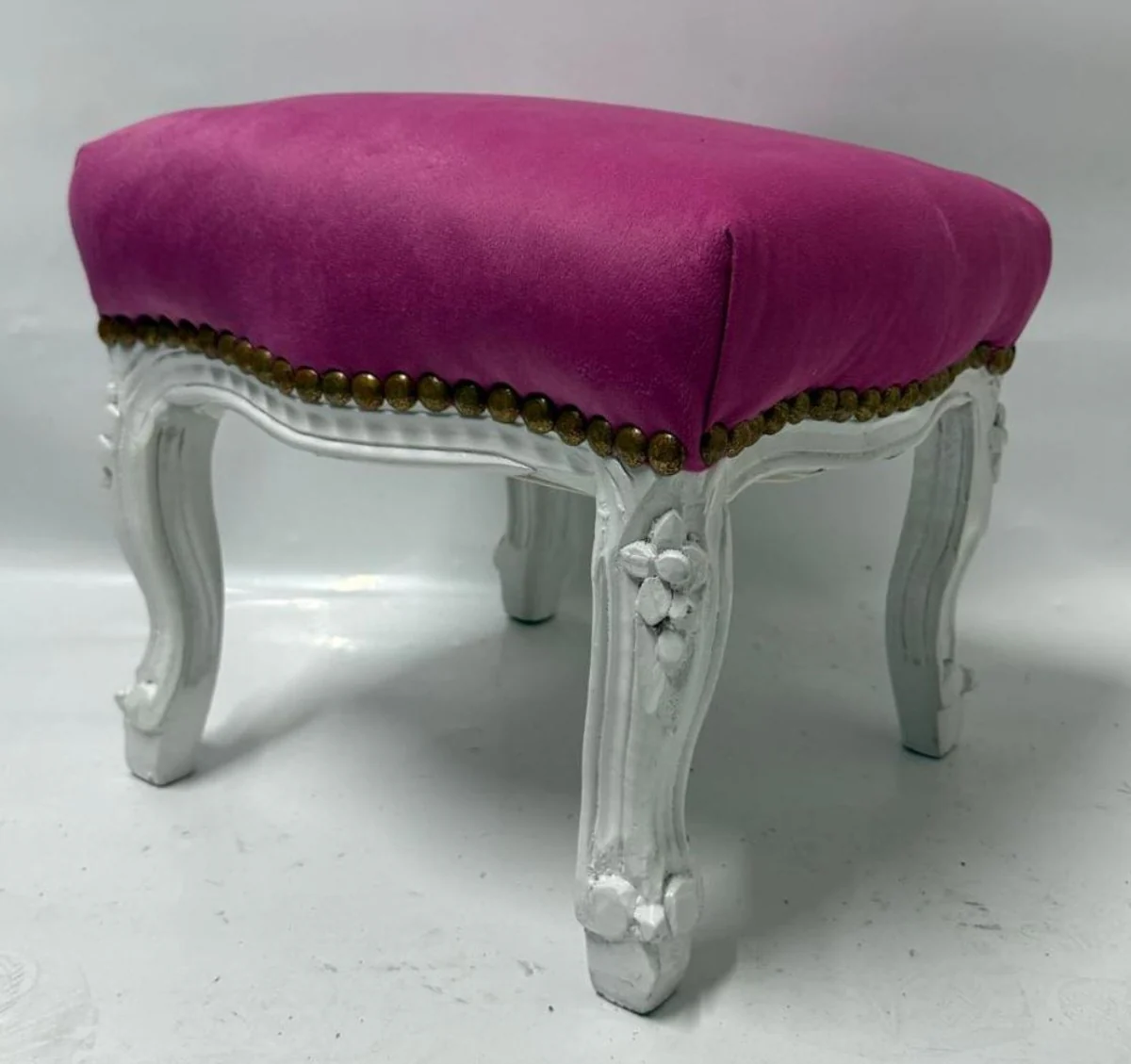 Barock Fußhocker Pink / Weiß H. 33 cm - Barockstil Hocker