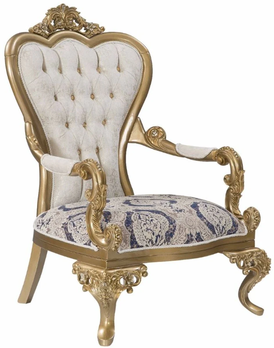 Luxus Barock Wohnzimmer Set Blau / Weiß / Gold - 2 Sofas & 2 Sessel & 1 Couchtisch - Prunkvolle Barock Möbel - Wohnzimmer Möbel