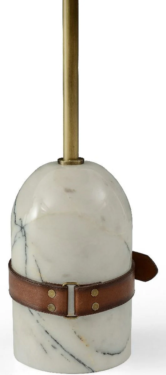 Luxus Beistelltisch Braun / Messing / Weiß Ø 29,5 x H. 51,5 cm - Runder Tisch mit Marmorfuß - Wohnzimmer Möbel - Luxus Möbel