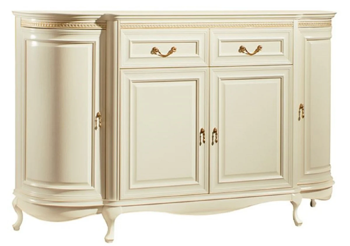 Luxus Barock Kommode Creme / Gold 168,9 x 46,7 x H. 105 cm - Prunkvolle Kommode mit 4 Türen und 2 Schubladen - Luxus Qualität
