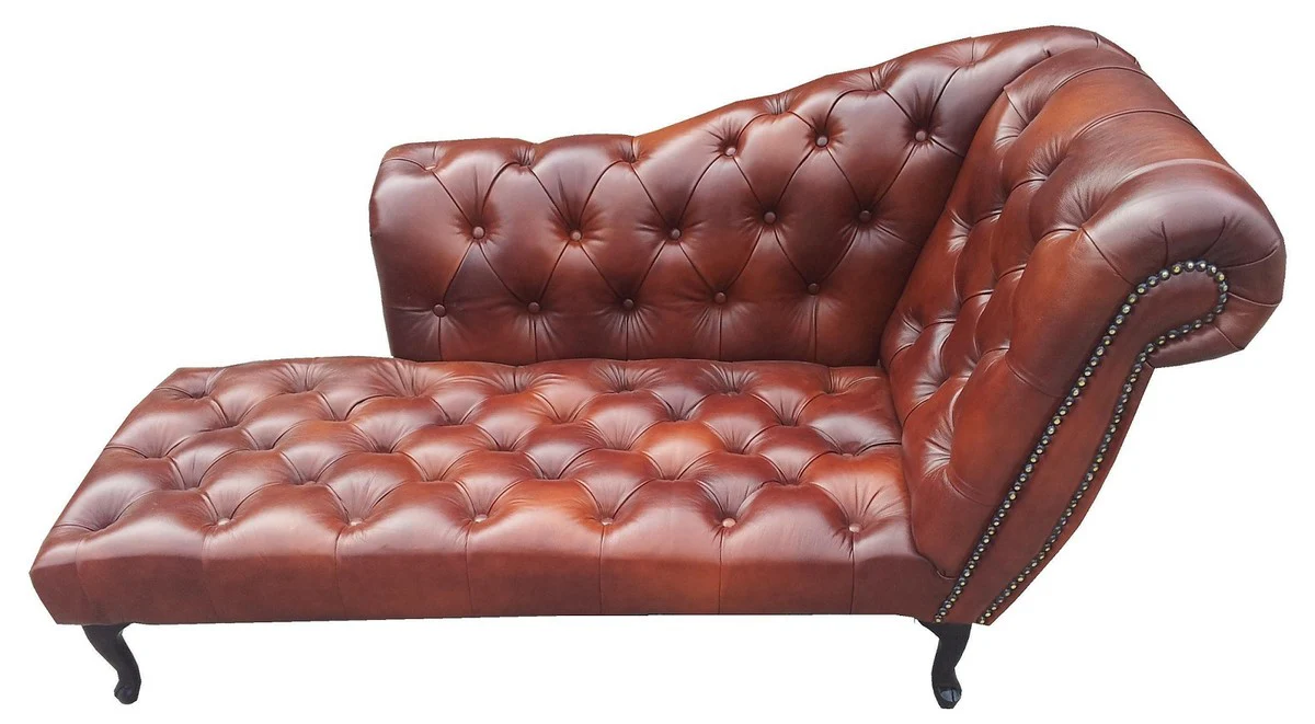 Chesterfield Chaiselongue / Recamiere Echt Leder Dunkelbraun