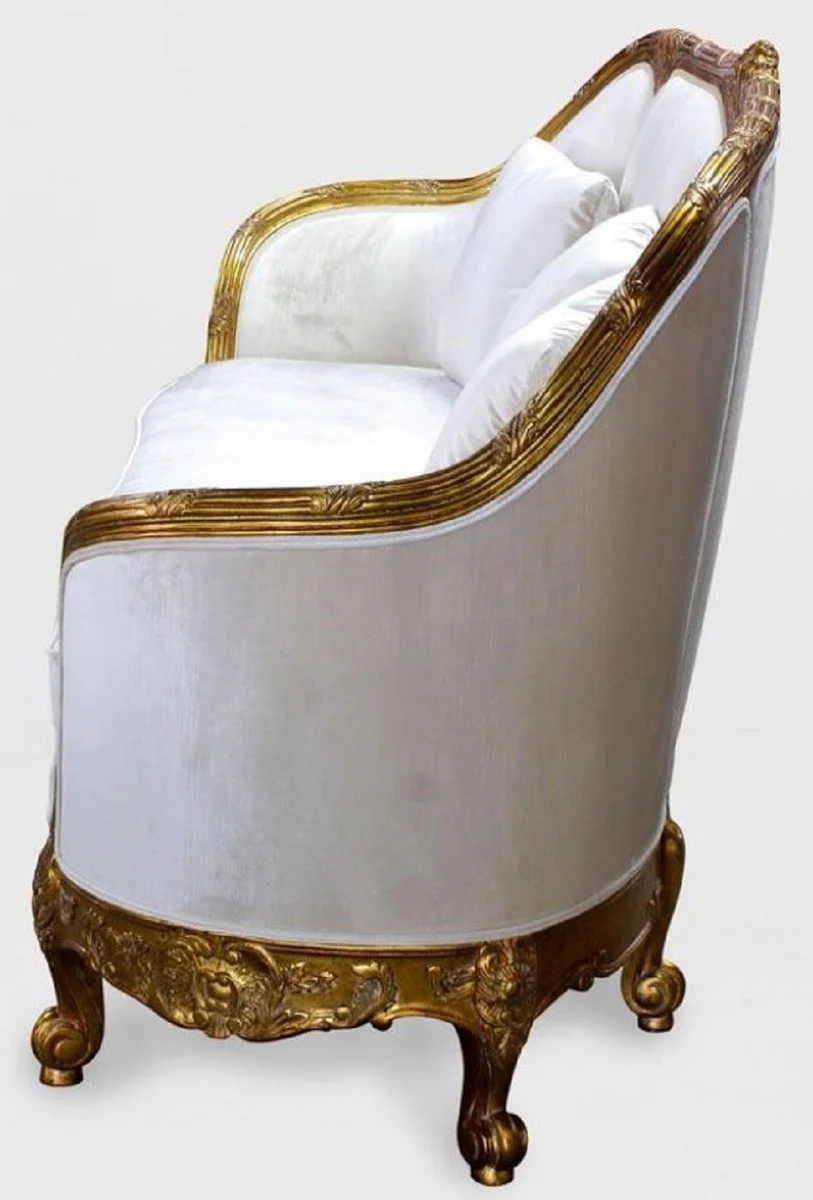 Luxus Barock Wohnzimmer Sofa Weiß / Gold - Edles Handgefertigtes Antik Stil Sofa - Barock Wohnzimmer Möbel