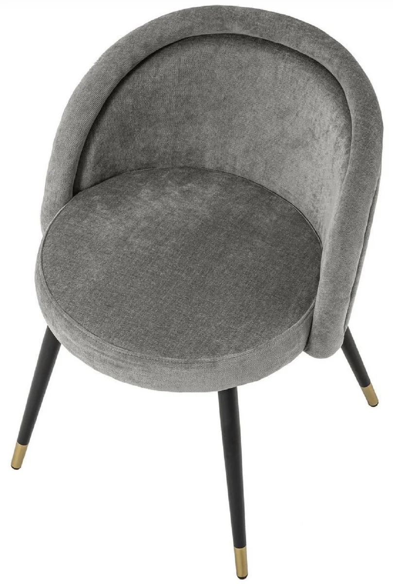 Luxus Esszimmerstuhl Set Grau / Schwarz / Messing 57,5 x 58 x H. 77 cm - Edle Esszimmerstühle - Luxus Esszimmer Möbel