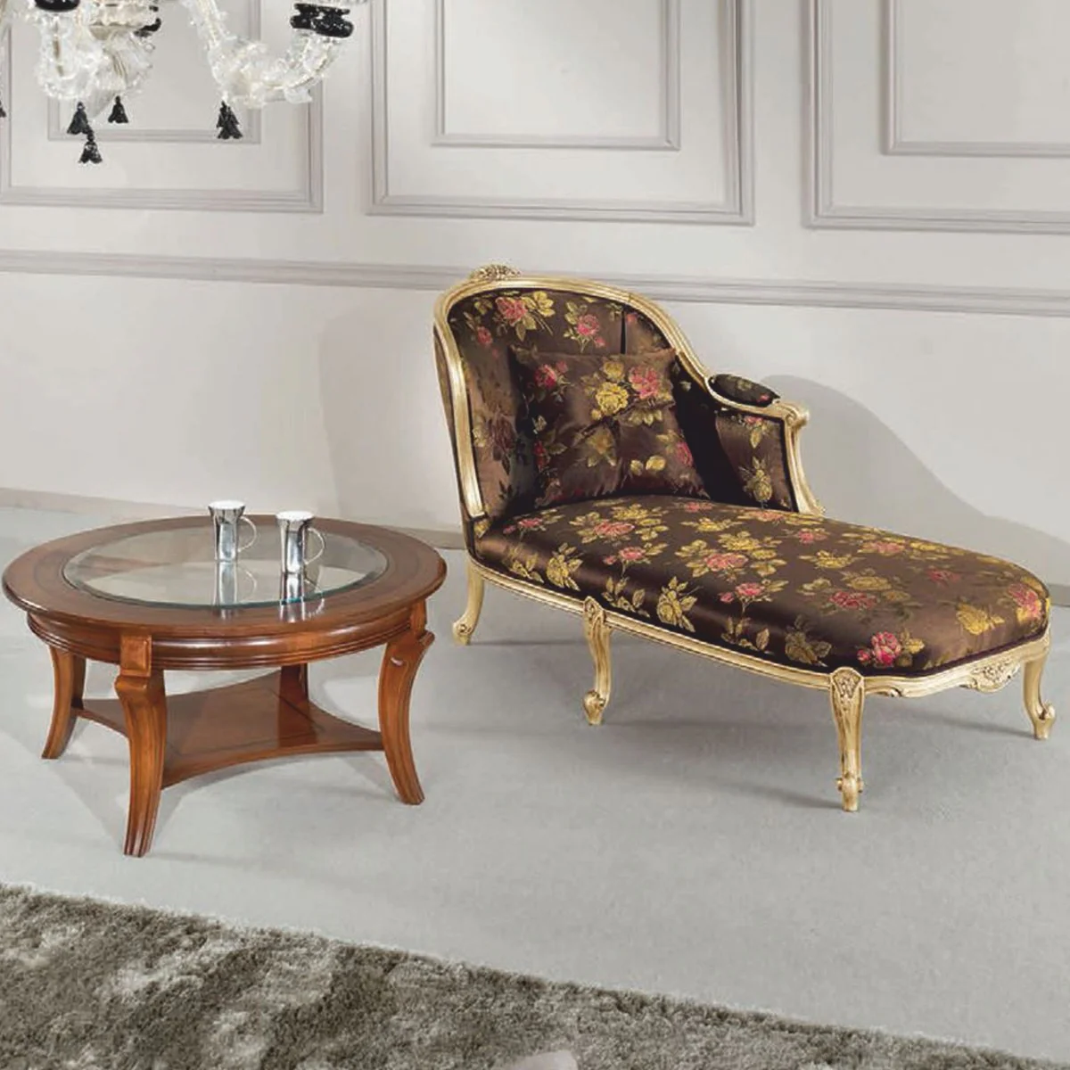 Luxus Barock Chaiselongue Schwarz / Gold 165 cm - Made in Italy