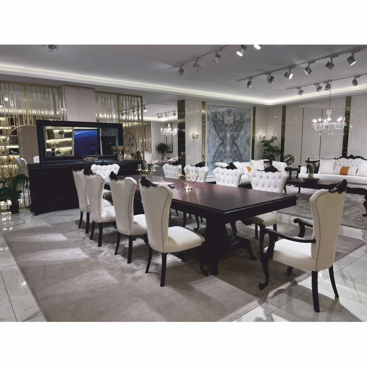 Luxus Barock Couchtisch Dunkelbraun 120 cm - Barock Möbel