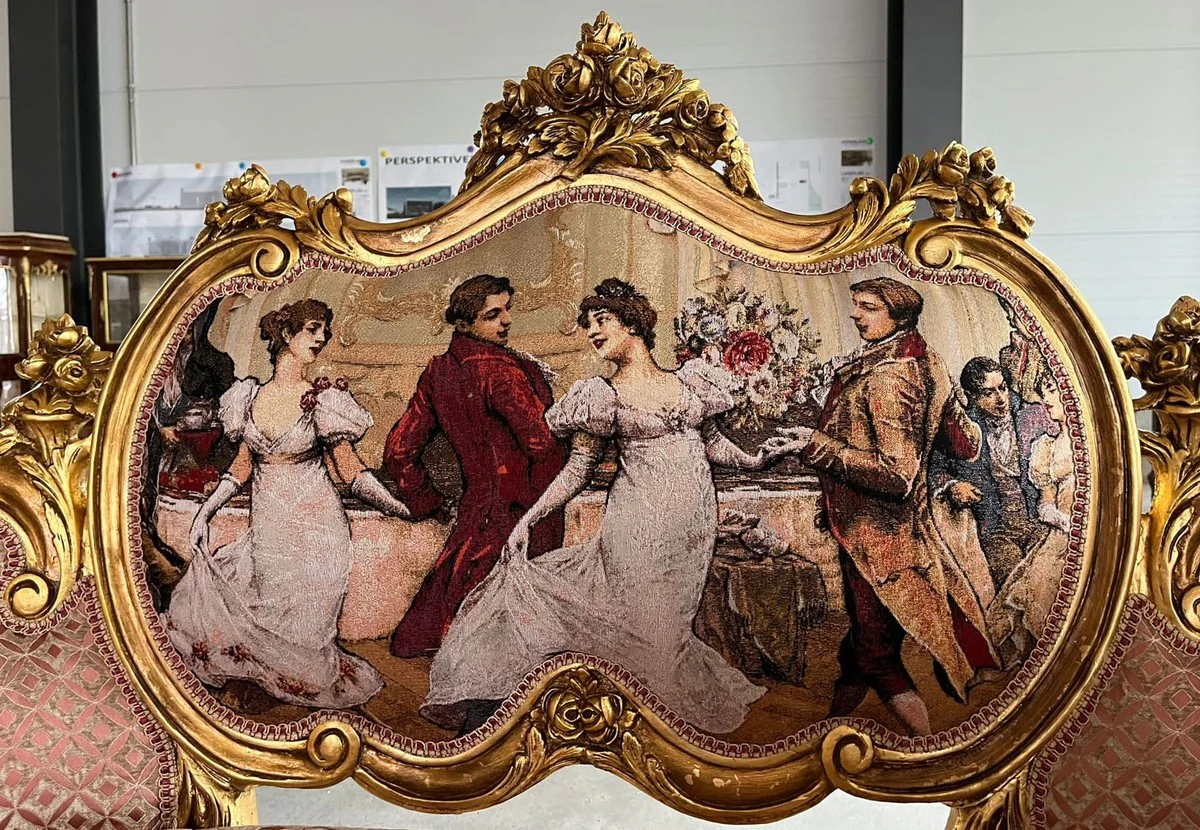 Barock Sofa Rosa / Mehrfarbig / Gold - Handgefertigtes Wohnzimmer Sofa im Barockstil - Prunkvolle Barock Möbel - Barockstil Wohnzimmer Möbel - Edel & Prunkvoll
