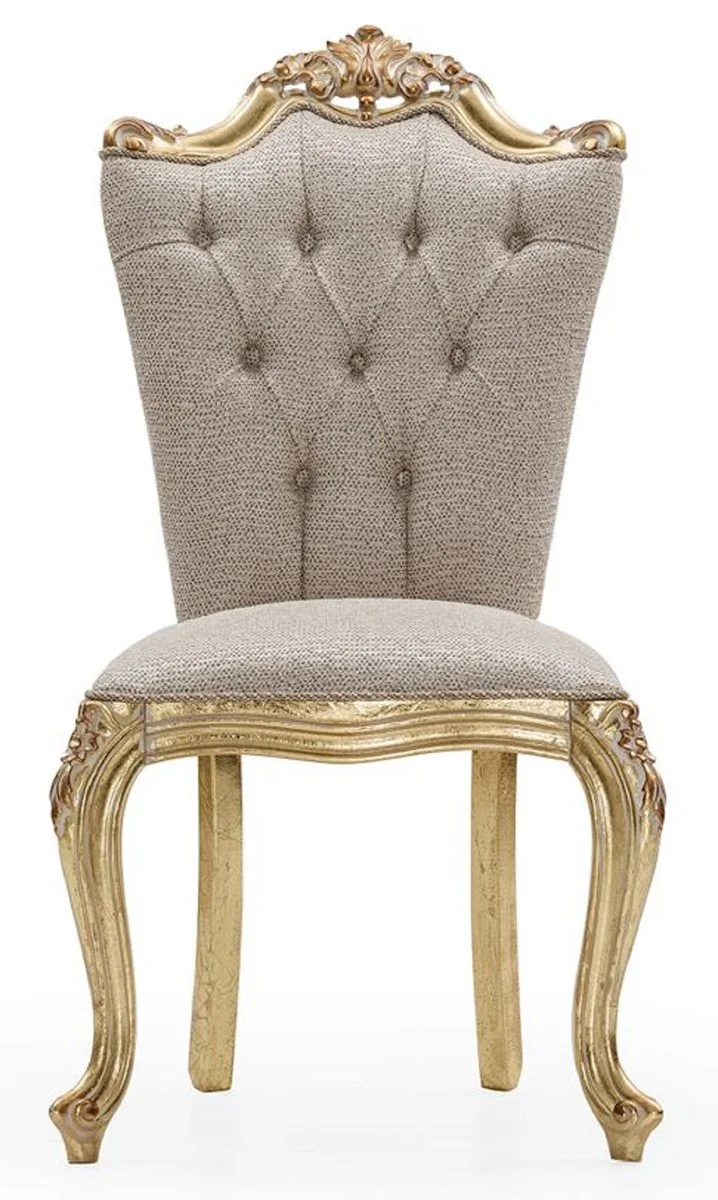 Luxus Barock Esszimmer Stuhl Grau / Gold - Prunkvoller Barockstil Küchen Stuhl - Luxus Esszimmer Möbel im Barockstil - Barock Möbel - Edel & Prunkvoll