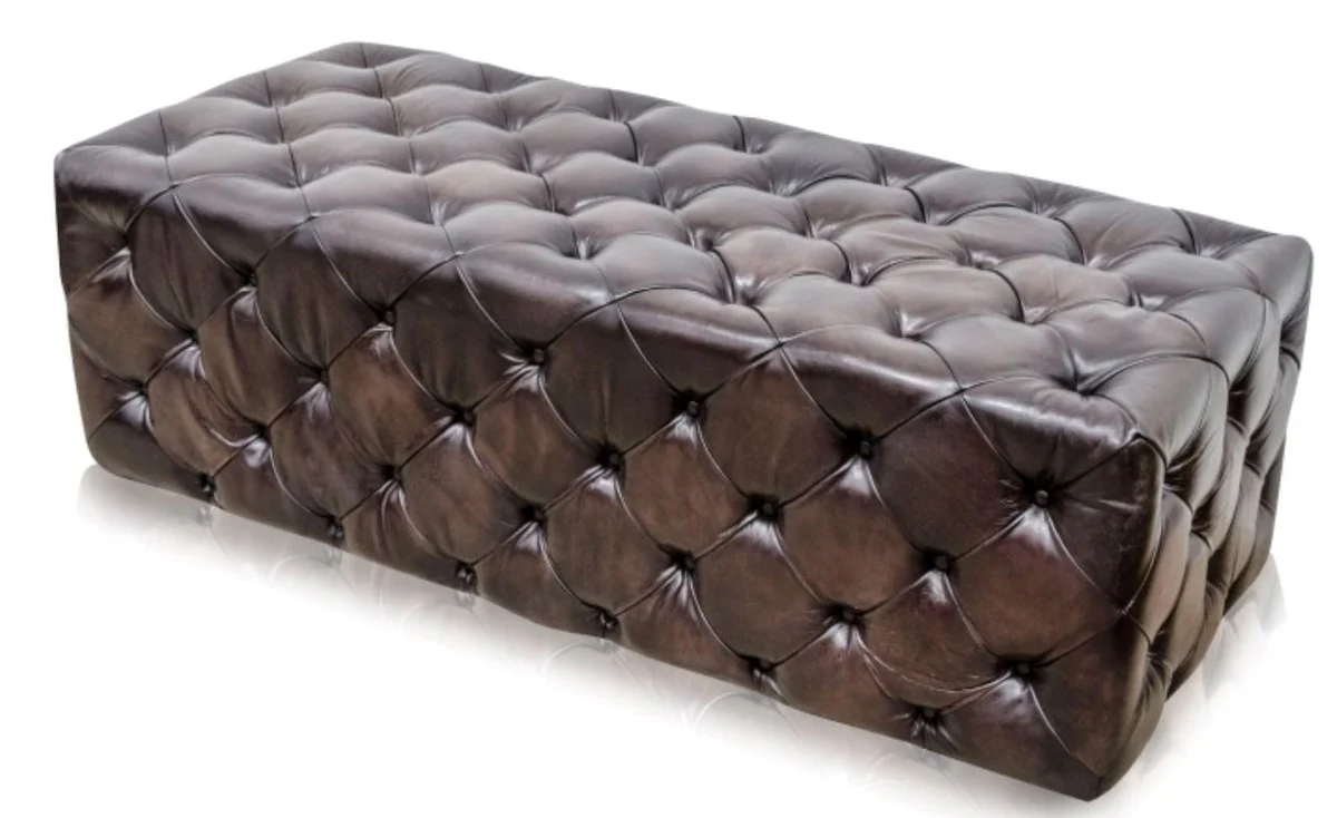 Luxus Chesterfield Echtleder Fußhocker Rotguss 144 x 64 x H. 46 cm - Luxus Möbel