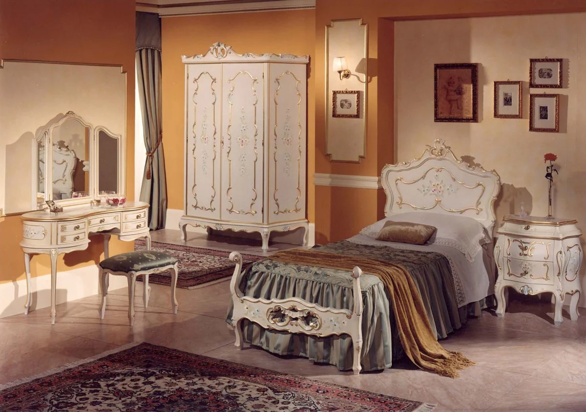 Luxus Barock Einzelbett Elfenbein / Mehrfarbig / Gold - Prunkvolles Barockstil Massivholz Bett - Luxus Schlafzimmer Möbel im Barockstil - Luxus Qualität - Made in Italy