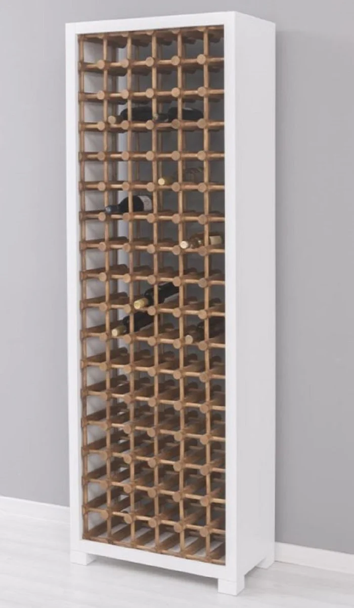 Landhausstil Massivholz Weinschrank Weiß / Naturfarben 68 x 35 x H. 200 cm - Massivholz Weinregal im Landhausstil - Massivholz Bar Möbel - Landhausstil Bar Möbel