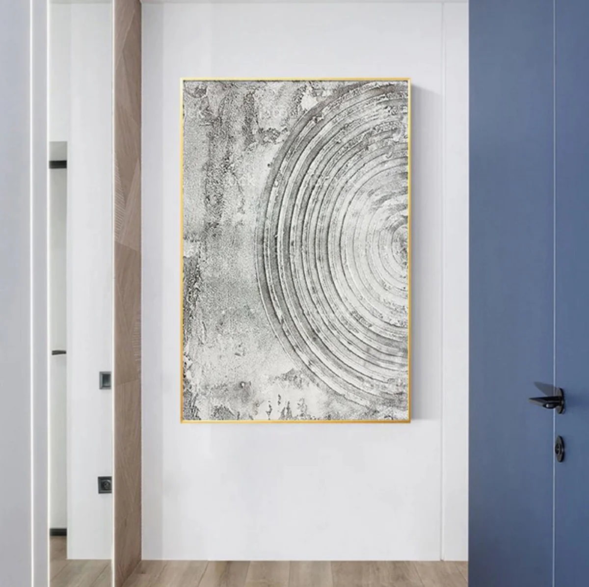 Luxus Designer Ölgemälde Grau / Gold 80 x 9 x H. 120 cm - Handgemaltes Gemälde mit Metallrahmen - Luxus Wand Deko - Designer Wand Deko - Deko Accessoires - Luxus Qualität