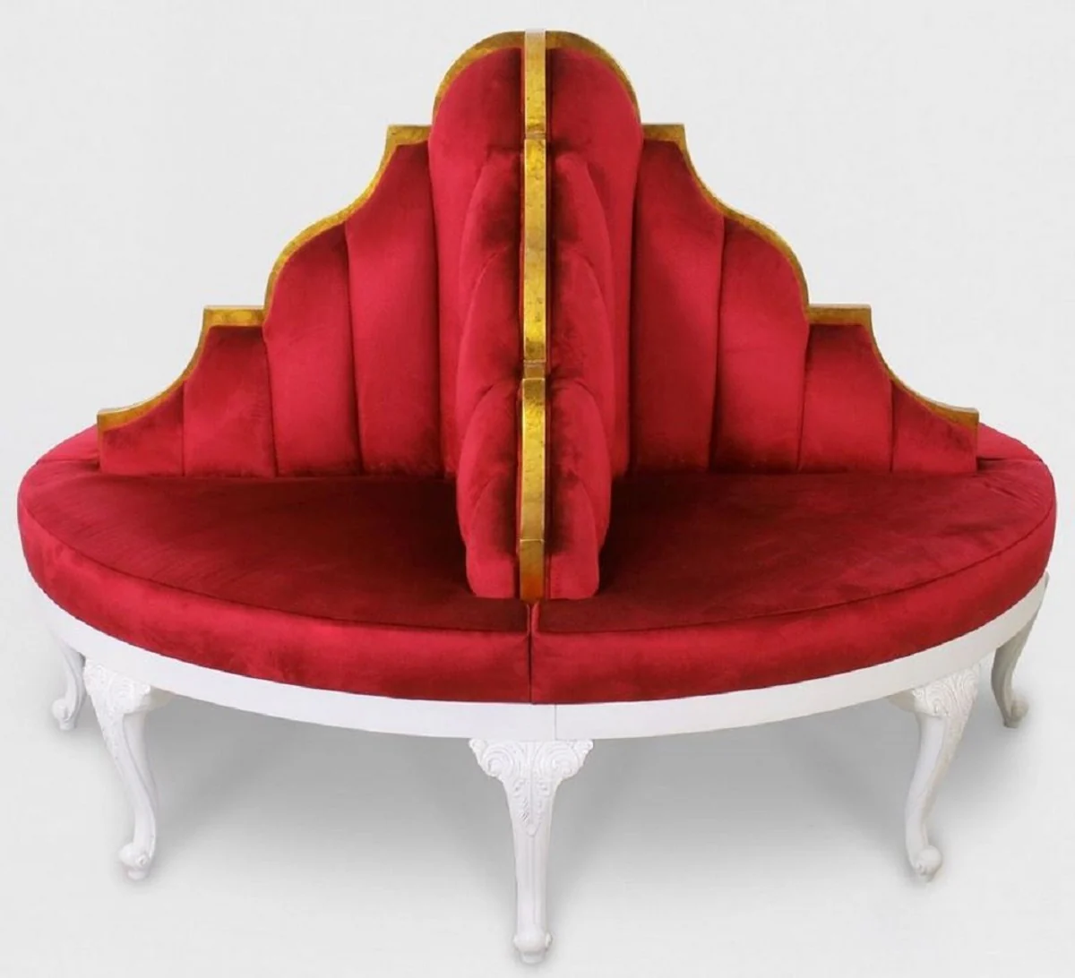 Luxus Barock Rundsofa Rot / Weiß / Antik Gold - Handgefertigtes rundes Samt Sofa - Barock Hotel & Restaurant Möbel