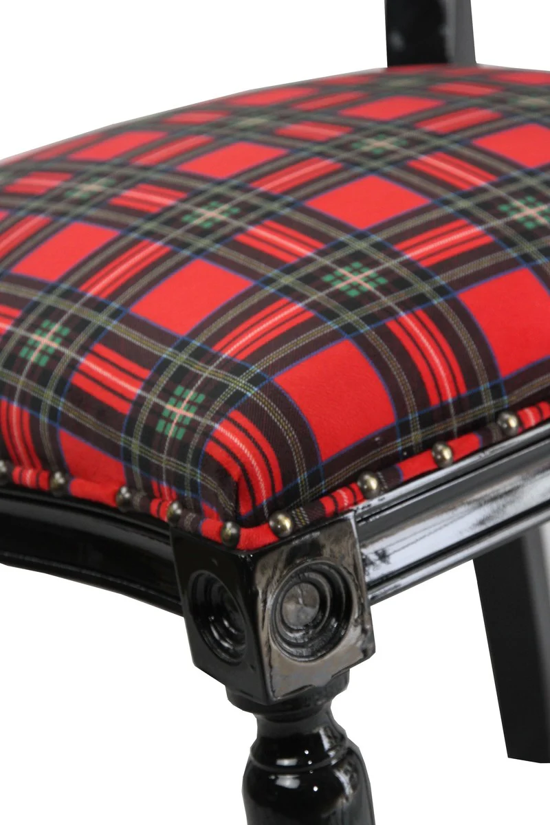 Barock Luxus Esszimmer Stuhl ohne Armlehnen Schottland Karo / Schwarz Man - Designer Stuhl - Limited Edition