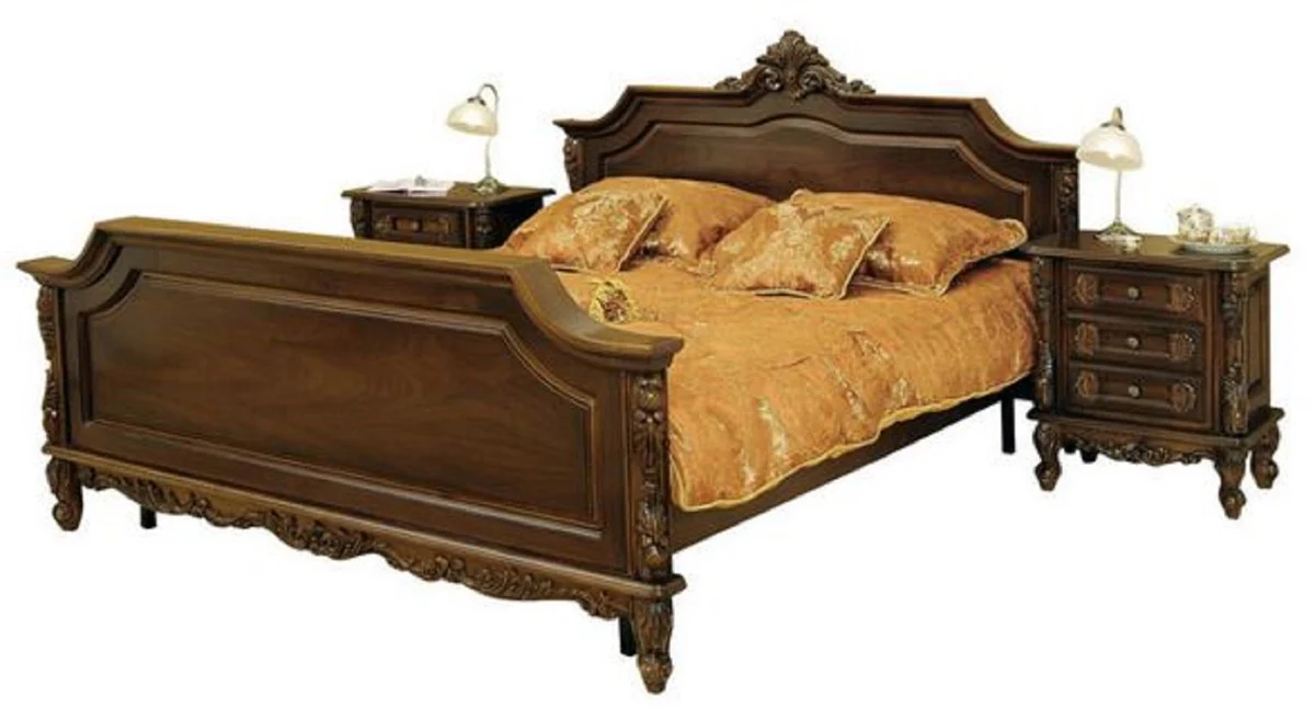 Luxus Barock Doppelbett Dunkelbraun - Prunkvolles Massivholz Bett - Luxus Schlafzimmer Möbel im Barockstil - Barock Schlafzimmer Möbel - Edel & Prunkvoll