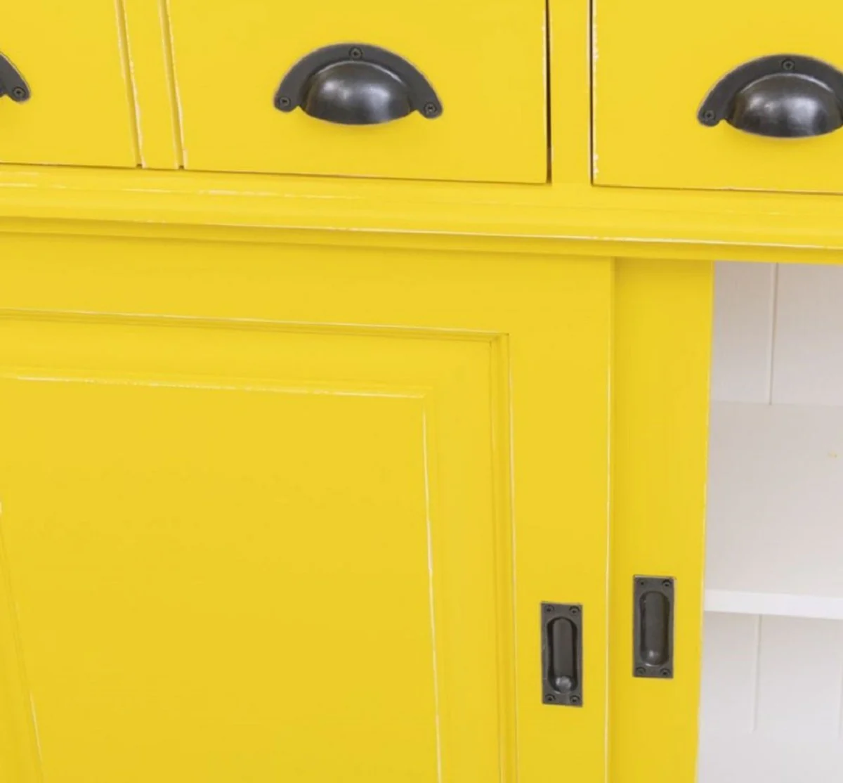 Landhausstil Massivholz Barschrank Gelb / Weiß 151 x 36 x H. 210 cm - Massivholz Weinschrank im Landhausstil - Massivholz Bar Möbel - Landhausstil Bar Möbel