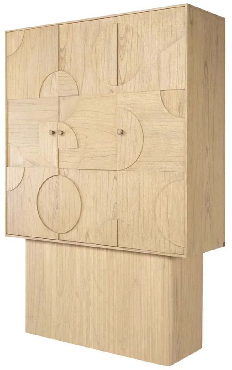 Luxus Designer Schrank Naturfarben 130 x 45 x H. 190 cm - Massivholz Regalschrank mit 3 Türen - Schlafzimmer Schrank - Wohnzimmer Schrank - Büro Schrank - Luxus Möbel