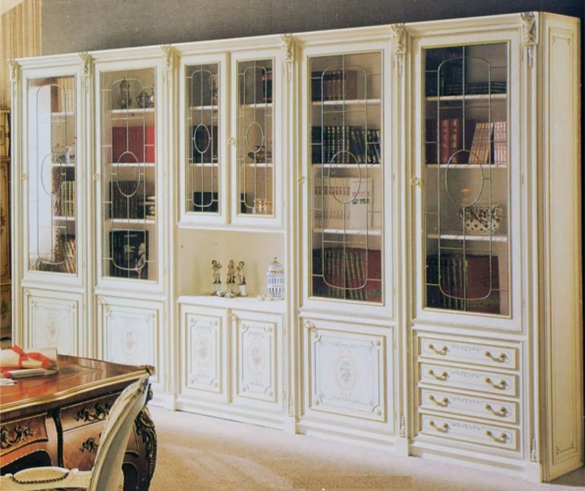 Luxus Barock Schrank Weiß / Mehrfarbig / Gold - Massivholz Wohnzimmerschrank im Barockstil - Barock Wohnzimmer Möbel - Luxus Qualität - Made in Italy