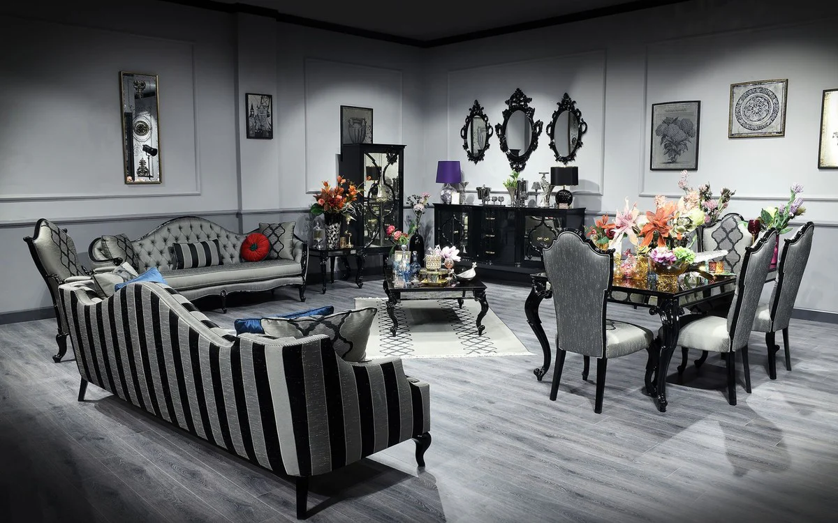 Luxus Barock Wohnzimmer Set Schwarz / Gold - Prunkvolle Kommode und 3 Wandspiegel - Barock Möbel - Luxus Qualität