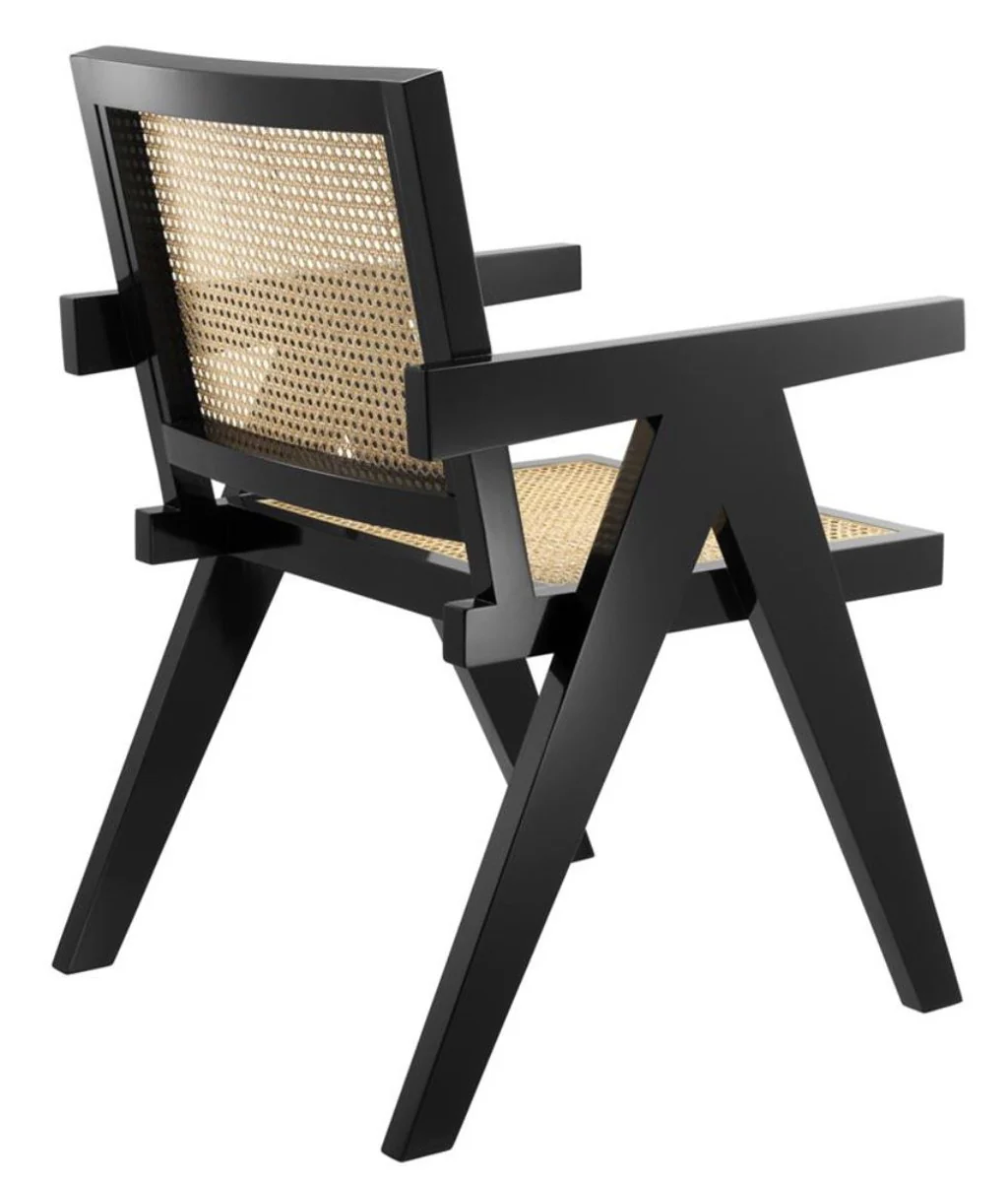 Luxus Esszimmerstuhl mit Armlehnen Schwarz / Naturfarben 58 x 66 x H. 88 cm - Luxus Kollektion