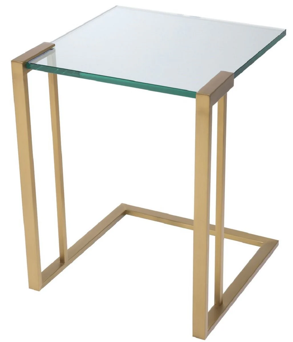 Luxus Beistelltisch Messingfarben 45 x 45,5 x H. 56,5 cm - Edelstahl Tisch mit Glasplatte - Luxus Wohnzimmer Möbel