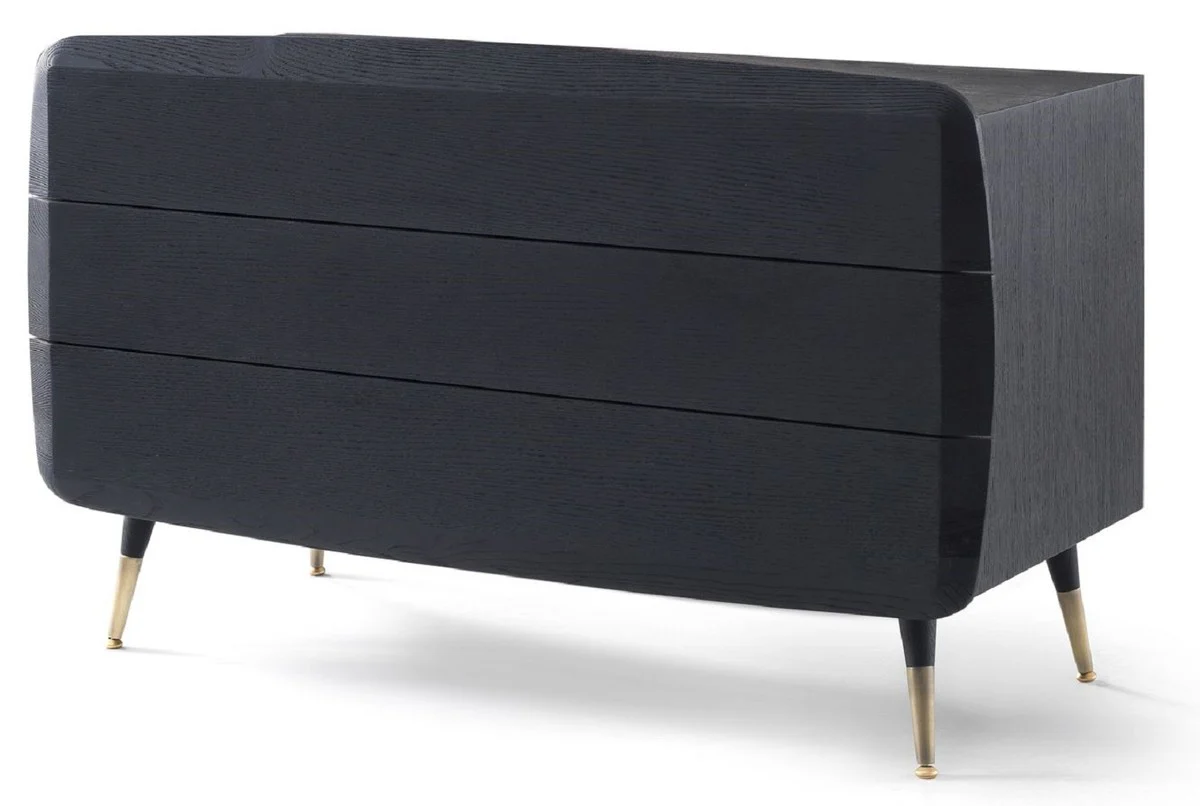 Luxus Massivholz Kommode mit 3 Schubladen Schwarz / Antik Messing 123 x 55 x H. 78 cm - Schlafzimmer Kommode - Schlafzimmer Möbel - Luxus Möbel - Luxus Einrichtung - Möbel Luxus