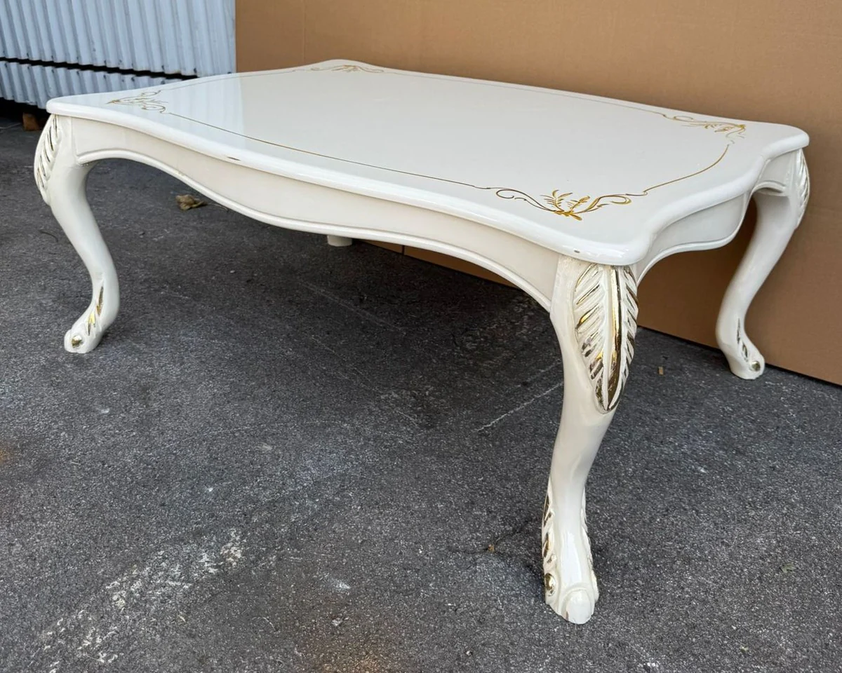 Luxus Barock Couchtisch Creme / Gold 104 cm - Barockstil Wohnzimmertisch