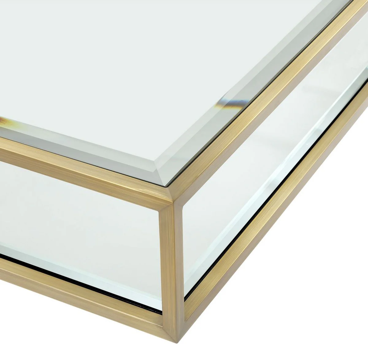 Luxus Couchtisch Messingfarben / Schwarz 120 x 120 x H. 30 cm - Quadratischer Edelstahl Wohnzimmertisch mit Spiegelglas und Glasplatte - Wohnzimmer Möbel - Luxus Qualität