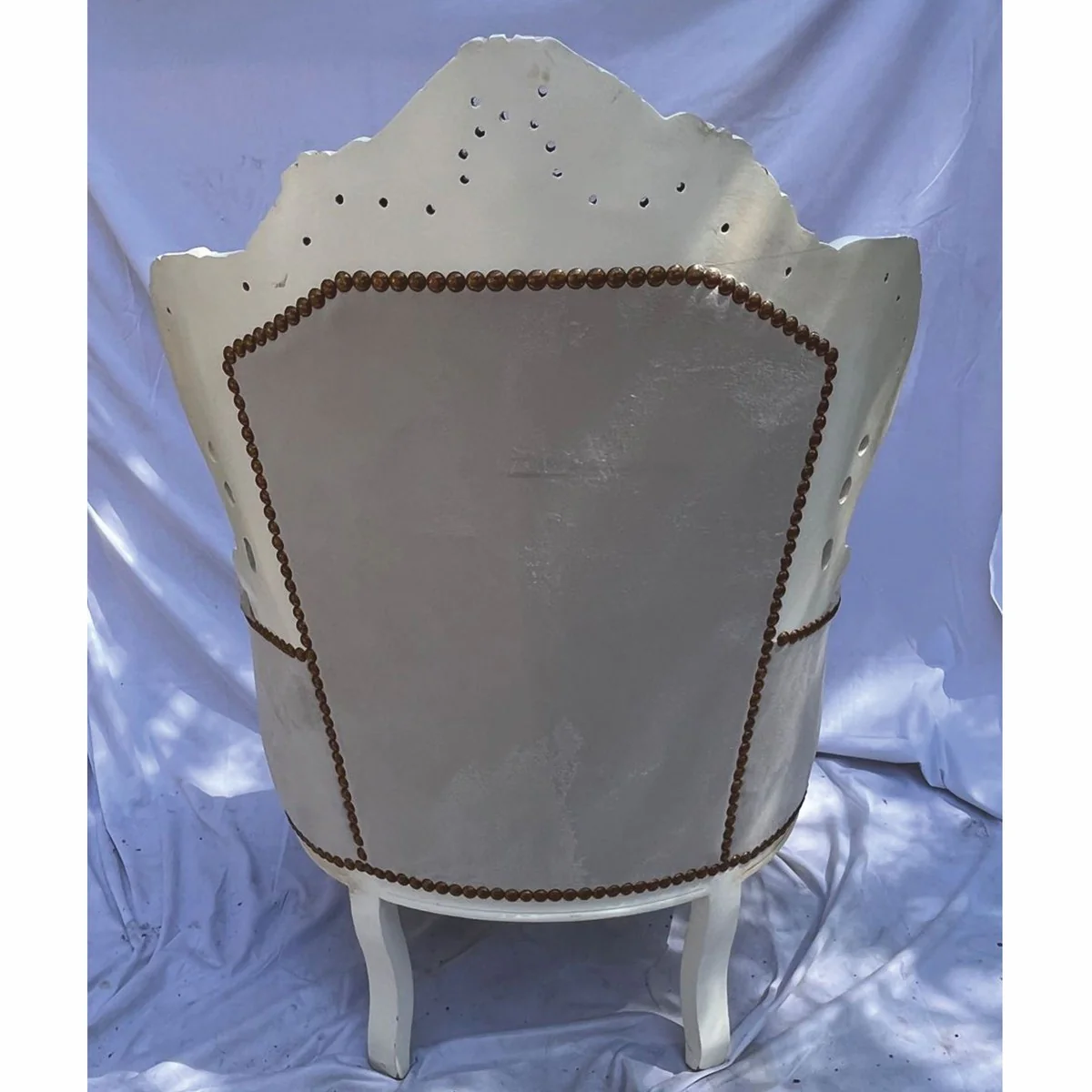 Barock Wohnzimmer Sessel Grau / Antik Weiß - Prunkvolle Barock Möbel