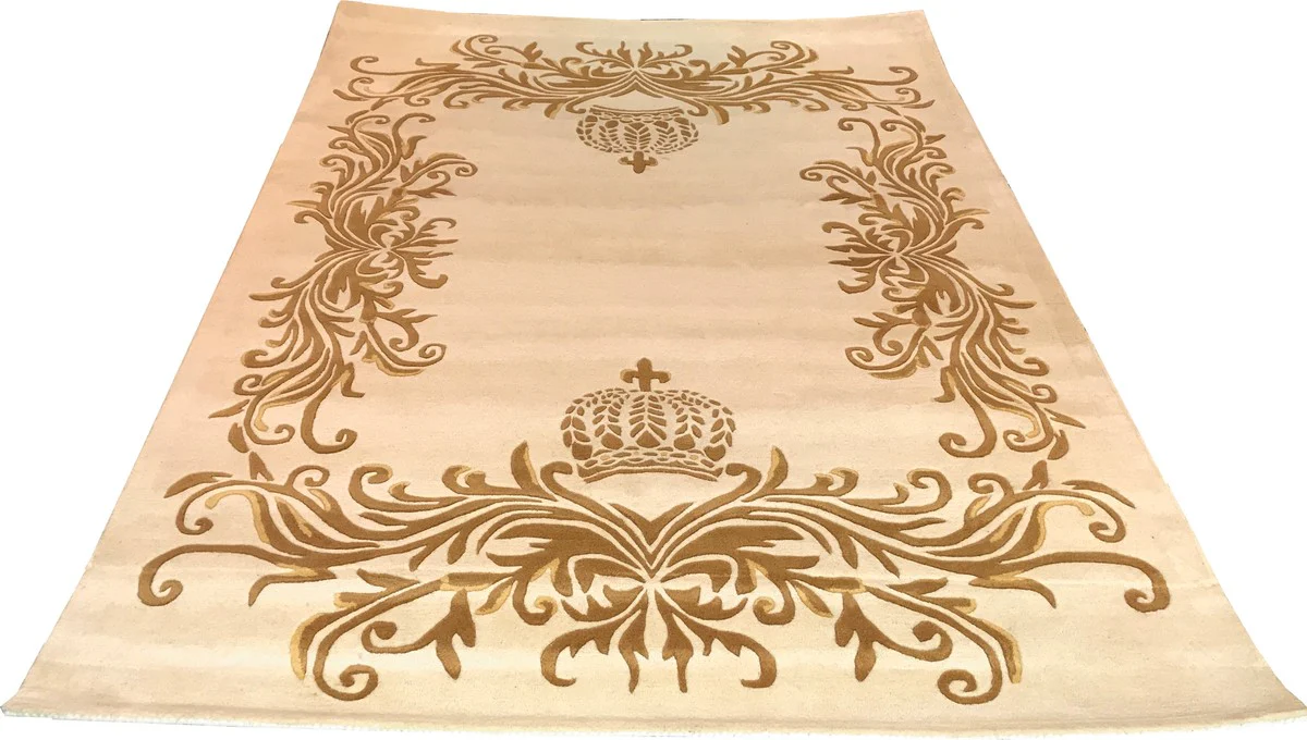 Pompöös by Luxus Teppich von Harald Glööckler 160 x 230 cm Krone Creme / Gold - Barock Design Teppich - Handgewebt aus Wolle