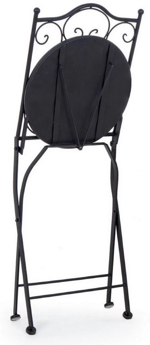 Jugendstil Gartenstuhl 6er Set Schwarz / Blau / Weiß 39 x 47 x H. 92 cm - Klappbare Stühle mit Keramik Platten - Nostalgische Garten & Gastronomie Möbel