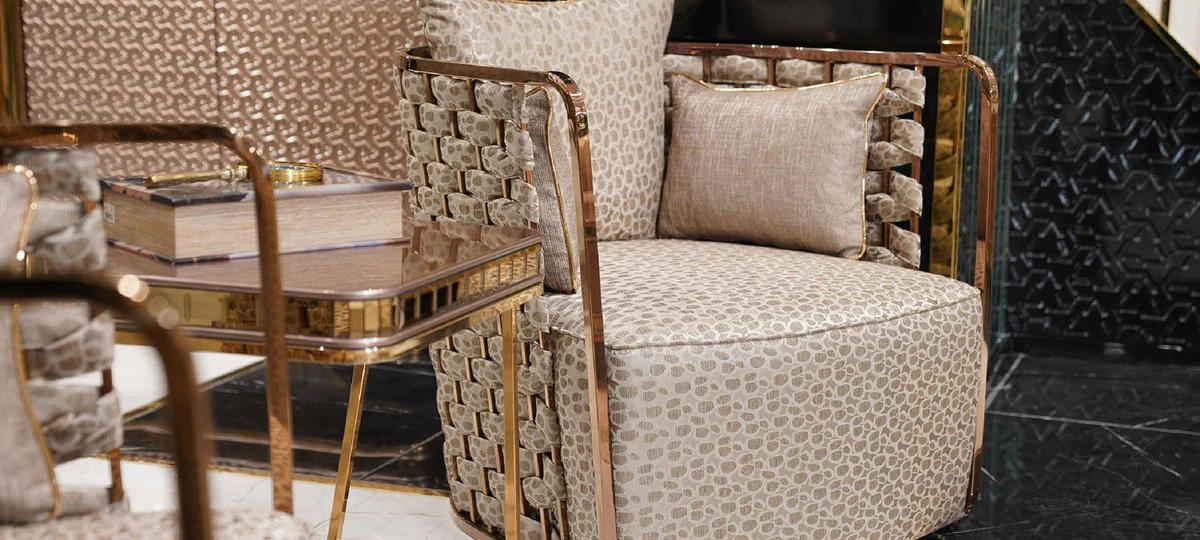 Luxus Beistelltisch Grau / Gold - Quadratischer Wohnzimmer Beistelltisch - Wohnzimmer Möbel - Hotel Möbel - Luxus Möbel