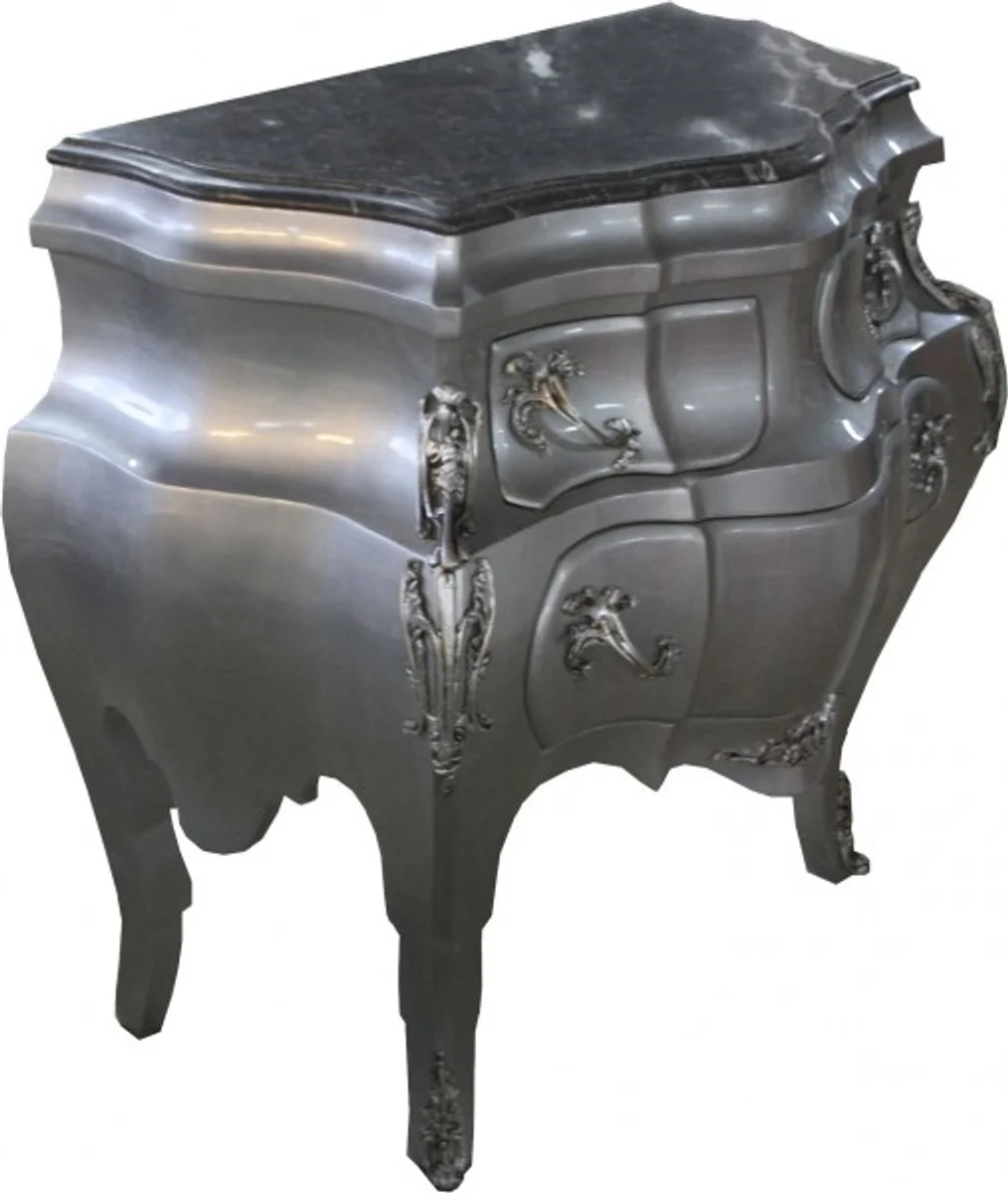 Barock Kommode Silber mit Marmorplatte B 95 cm, H 89 cm - Handgefertigte Barock Möbel