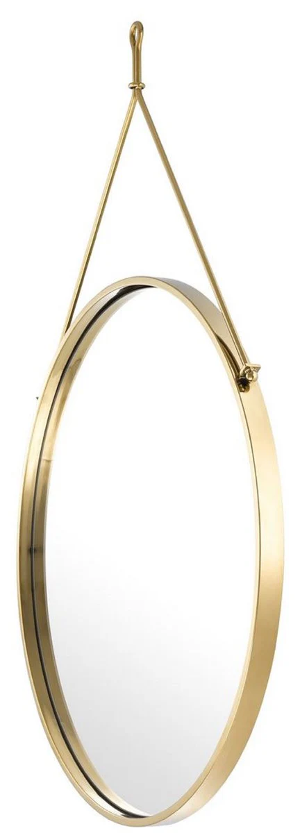 Luxus Edelstahl Wandspiegel Gold Ø 65 x 3 x H. 97 cm - Garderoben Spiegel - Wohnzimmer Spiegel - Schlafzimmer Spiegel - Luxus Qualität