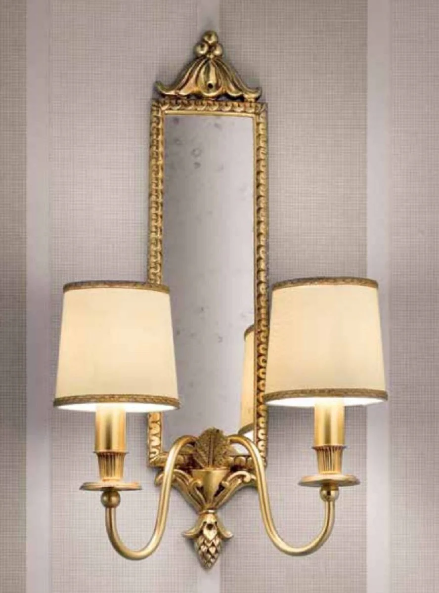 Luxus Barock Doppel Wandleuchte mit Spiegel Gold / Elfenbein 35 x 18 x H. 60 cm - Prunkvolle Wandlampe im Barockstil - Barock Leuchten - Luxus Qualität - Made in Italy