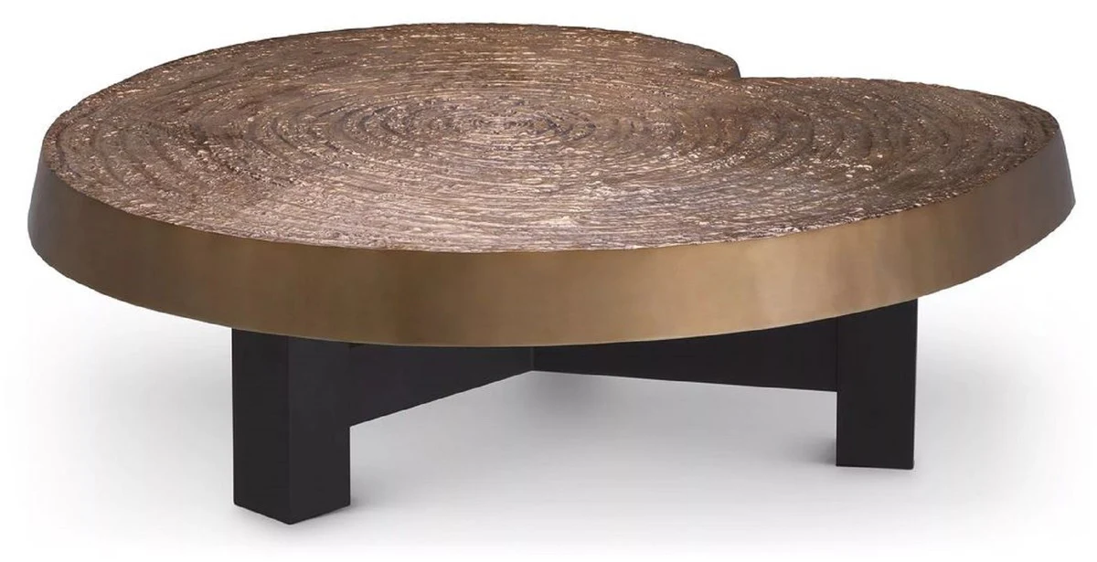 Luxus Couchtisch Antik Gold / Schwarz 105 x 110 x H. 35 cm - Moderner Wohnzimmertisch mit Aluminium Tischplatte - Wohnzimmer Möbel - Luxus Möbel