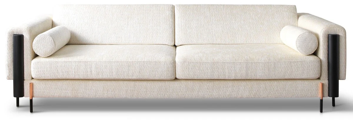 Luxus Sofa Cremeweiß / Matt Schwarz / Kupfer 260 x 107 x H. 78 cm - Wohnzimmer Sofa - Hotel Sofa - Wohnzimmer Möbel - Hotel Möbel - Luxus Möbel - Luxus Einrichtung