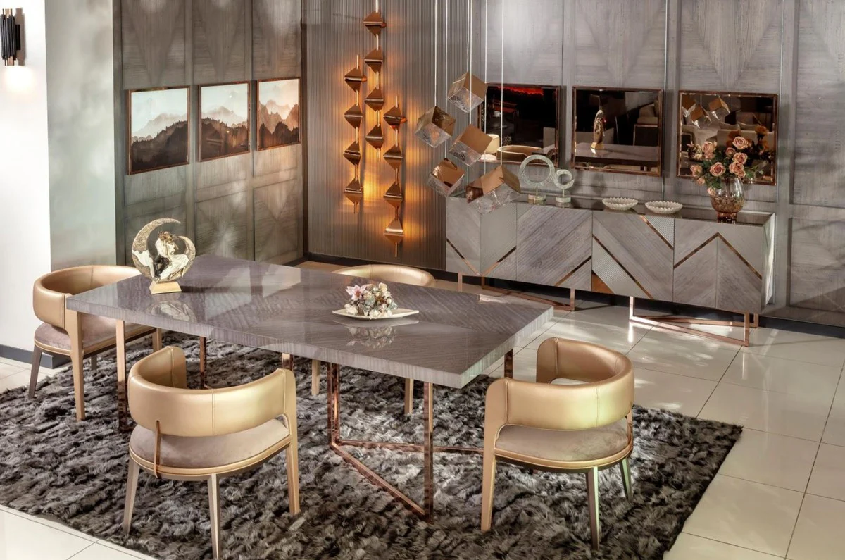 Luxus Esstisch Grau / Kupfer 210 x 100 x H. 75 cm - Rechteckiger Küchentisch mit Massivholz Tischplatte und Metallbeinen - Esszimmer Möbel - Küchen Möbel - Luxus Möbel