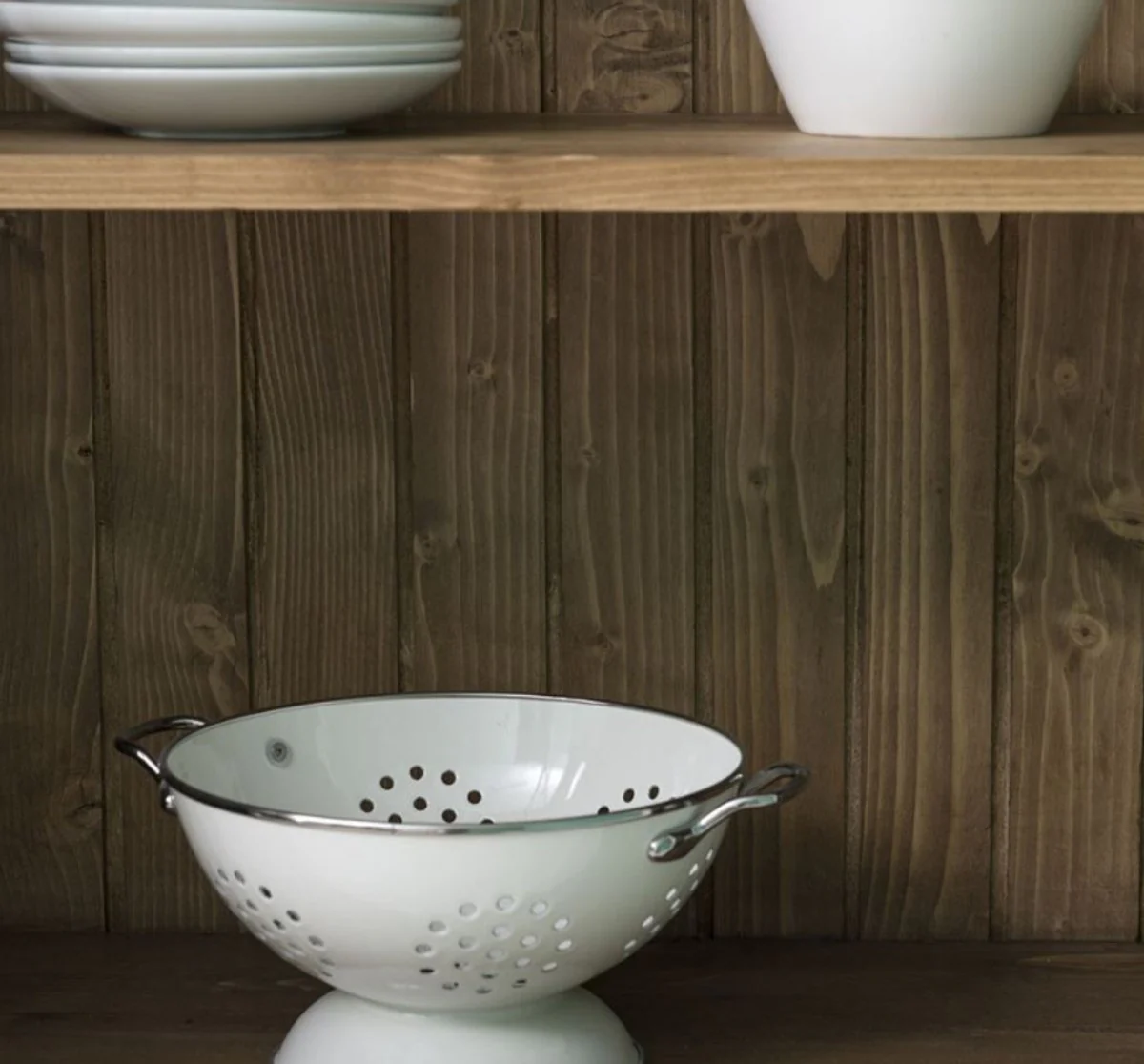 Landhausstil Küchenschrank Weiß / Braun 179 x 47 x H. 225 cm - Massivholz Küchenschrank mit 4 Türen und 3 Schubladen - Landhausstil Küchenmöbel