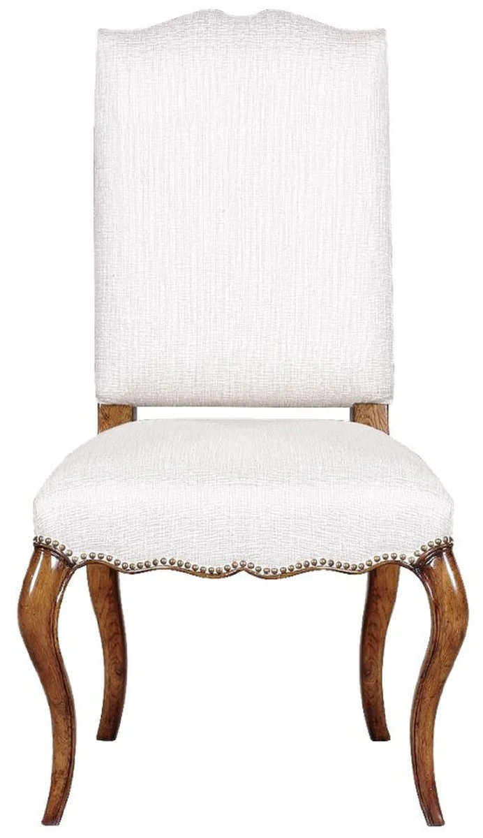 Luxus Barock Esszimmerstuhl Weiß / Braun 57 x 59 x H. 109 cm - Barock Eichenholz Stuhl - Barock Küchenstuhl - Barock Esszimmer Möbel