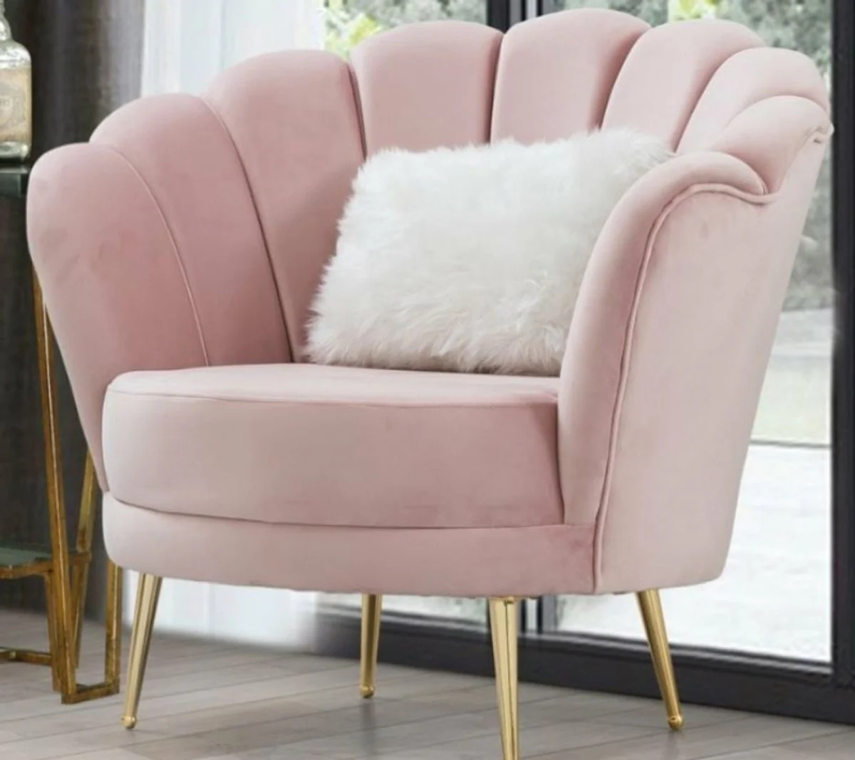 Designer Art Deco Wohnzimmer Set Creme / Rosa / Gold - 2 Sofas & 2 Sessel - Wohnzimmer Möbel - Art Deco Möbel