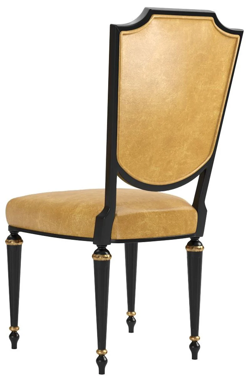 Luxus Barock Esszimmer Stuhl Set Gold / Schwarz / Antik Gold 50 x 50 x H. 105 cm - Edle Küchen Stühle mit hochwertigem Leder - Barock Stühle 6er Set - Esszimmer Möbel