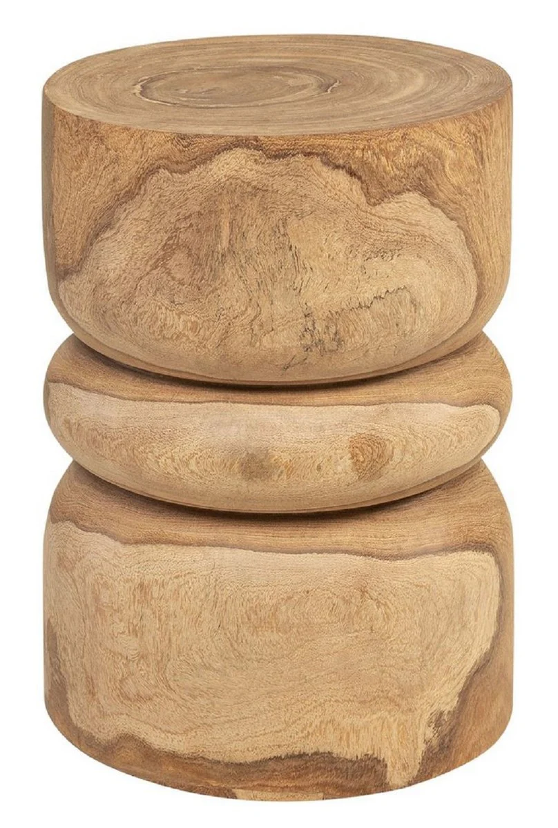 Luxus Massivholz Beistelltisch / Hocker Naturfarben Ø 33,5 x H. 46 cm - Luxus Möbel
