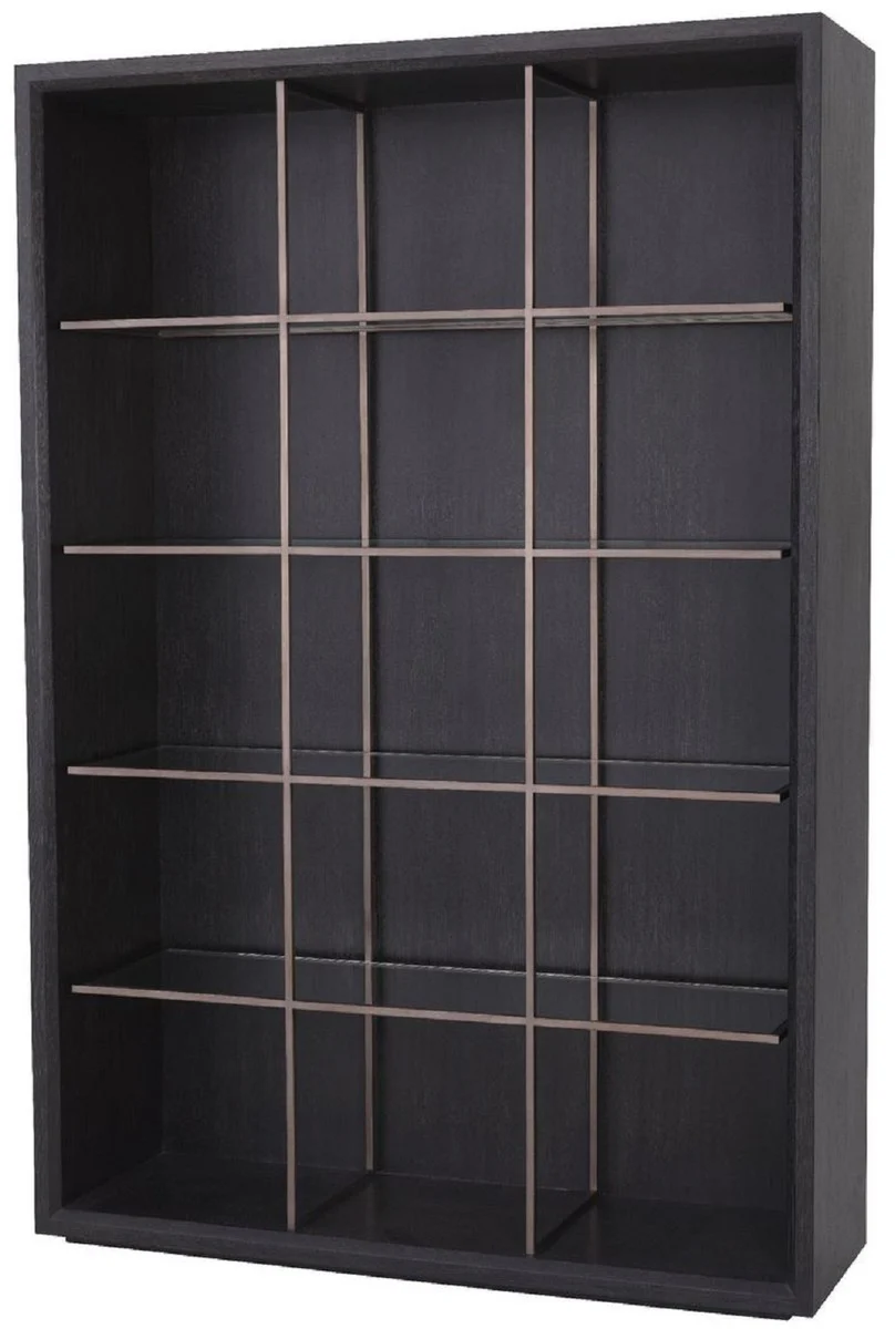 Luxus Regalschrank mit 4 Glasregalen Anthrazitgrau / Kupferfarben 150 x 46 x H. 221,5 cm - Bücherschrank - Wohnzimmerschrank - Büroschrank - Luxus Schrank